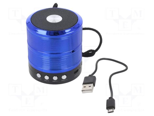 Speaker; blue; microSD,USB B micro; Bluetooth 2.1 EDR; 10m; 3h GEMBIRD SPK-BT-08-B