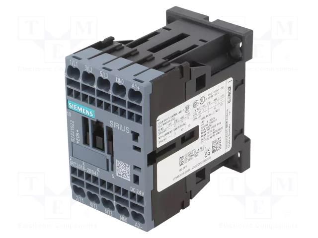 Contactor: 3-pole; NO x3; Auxiliary contacts: NO; 24VDC; 17A; 3RT20 SIEMENS 3RT2018-2BB41