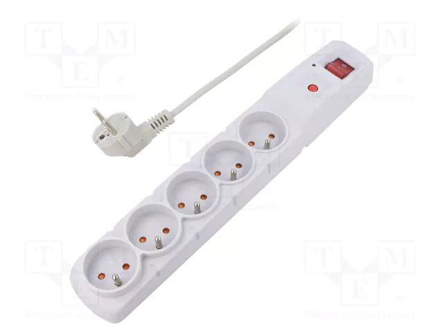 Plug socket strip: protective; Sockets: 5; 230VAC; 10A; grey HSK DATA ACAR-F5-1.5GY