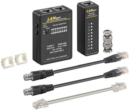 Network cable tester set, black - for testing network connections with CAT 5, CAT 6 or CAT 7 and ISDN 93010