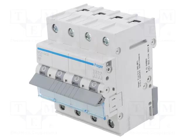 Circuit breaker; 230/400VAC; Inom: 40A; Poles: 4; Charact: C; 6kA HAGER MCN440E