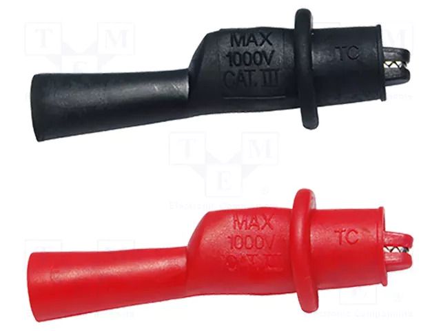 Crocodile clip; 1kVDC; Overall len: 54mm; black,red; 4mm socket KPS KPS-PT100