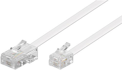 Modular Telephone Cable, 10 m, white - copper-clad aluminium wire (CCA), RJ45 male (8P4C) > RJ11/RJ14 male (6P4C) 93059