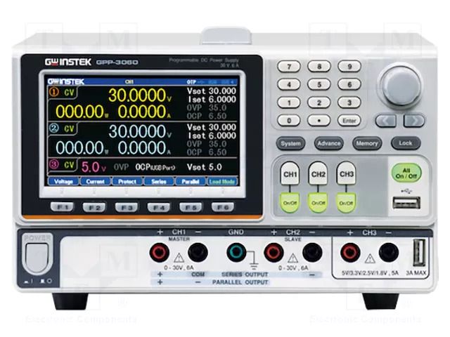 Power supply: programmable laboratory; Ch: 3; 0÷60VDC; 0÷3A; 0÷3A GW INSTEK GPP-6030