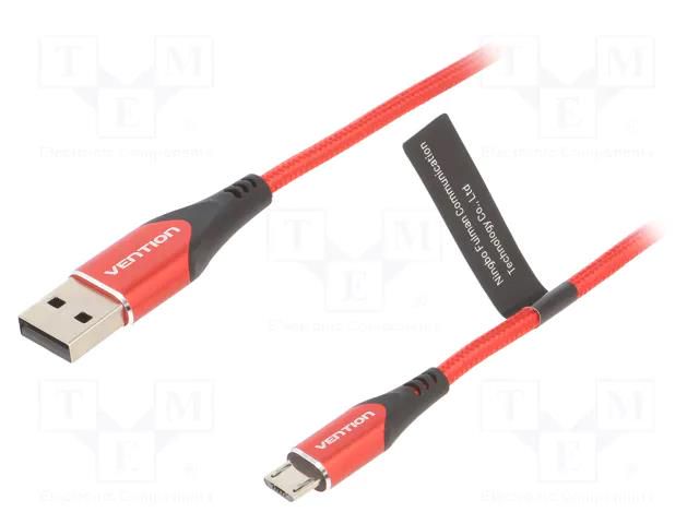 Cable; USB 2.0; USB A plug,USB B micro plug; 1.5m; red; 480Mbps VENTION COARG