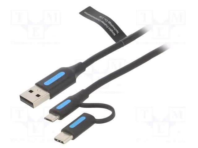 Cable; USB 2.0; USB A plug,USB B micro plug,USB C plug; 0.25m VENTION CQDBC