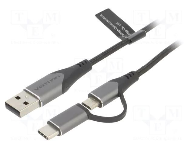 Cable; USB 2.0; USB A plug,USB B micro plug,USB C plug; 0.5m VENTION CQEHD