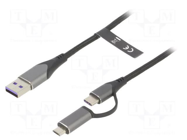 Cable; USB 2.0; USB A plug,USB B micro plug,USB C plug; 0.5m VENTION CQFHD