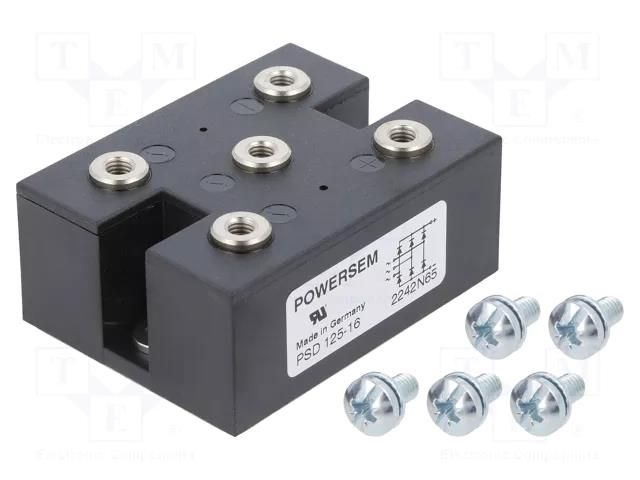 Bridge rectifier: three-phase; Urmax: 1.2kV; If: 166A; Ifsm: 1.6kA POWERSEM PSD125/12