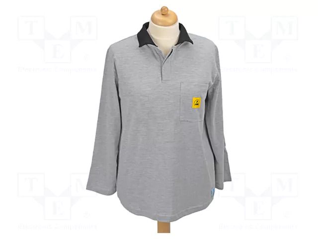 Polo shirt with long sleeves; ESD; S; grey; 140g/m2 STATICTEC PRT-STC4102