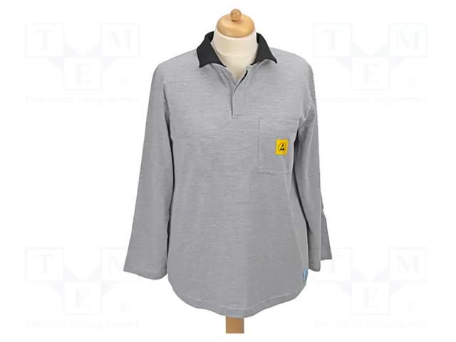 Polo shirt with long sleeves; ESD; M; grey; 140g/m2 STATICTEC PRT-STC4103