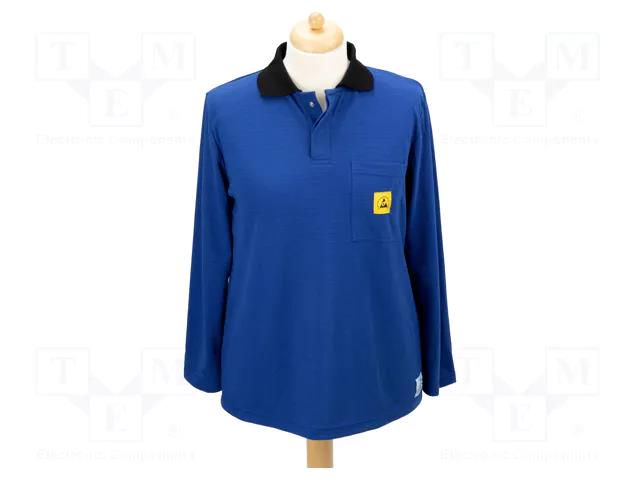 Polo shirt with long sleeves; ESD; L; blue; 140g/m2 STATICTEC PRT-STC4204
