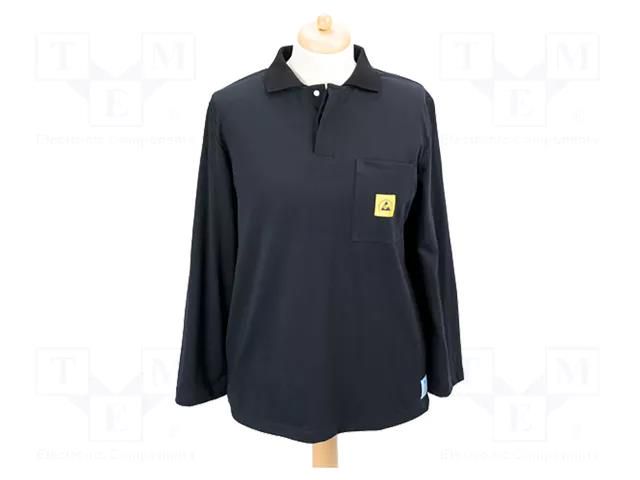 Polo shirt with long sleeves; ESD; M; black; 140g/m2 STATICTEC PRT-STC4403