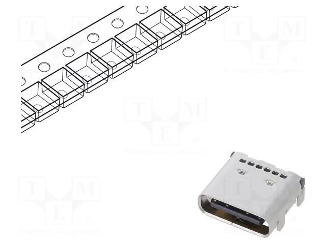 Connector: USB C; socket; SMT; PIN: 24; horizontal; top board mount GCT USB4080-03-A
