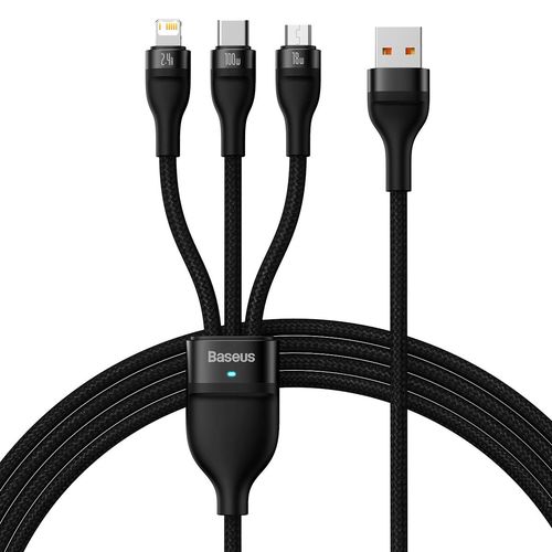 Baseus Flash Series II cable USB - USB Type C / Lightning / micro USB 100 W 1.2 m black (CASS030001), Baseus 6932172608712 6932172608712