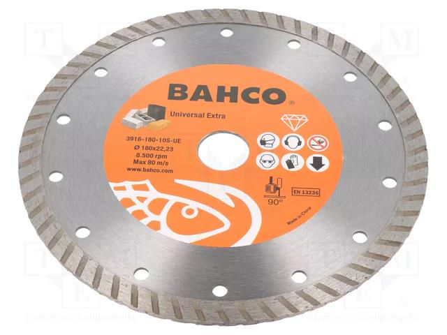 Cutting diamond wheel; Ø: 180mm; Øhole: 22.23mm; Disc thick: 3mm BAHCO SA.3916-180-10S-UE