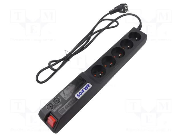 Plug socket strip: protective; Sockets: 5; 250VAC; 10A; black HSK DATA ACAR-504WF-1.5