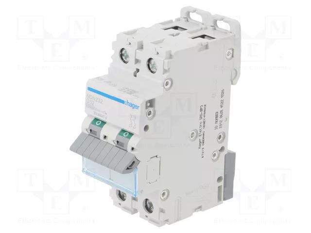 Circuit breaker; 230/400VAC; Inom: 32A; Poles: 2; Charact: D; 10kA HAGER NDN232