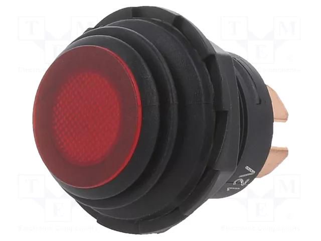 Switch: push-button; Pos: 2; SPST; 10A/14VDC; red; Illumin: LED; PC SWITCH COMPONENTS PC-1A-DC-1-RL