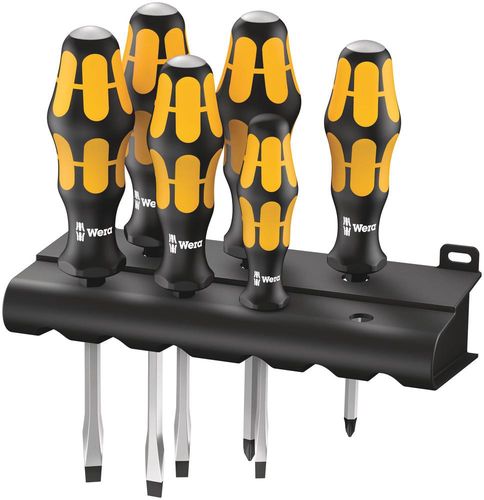 932/918/6 Screwdriver set Kraftform Wera: Chiseldriver and rack, 1 x PZ 1x80; 1 x PZ 2x100; 1 x 0.6x3.5x80; 1 x 0.8x4.5x90; 1 x 1.0x5.5x100; 1 x 1.2x7.0x125, Wera 05018287001