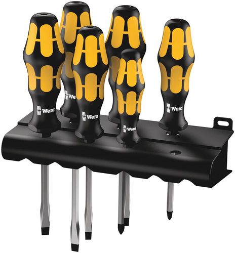 932 S/6 Screwdriver set Kraftform Wera: Chiseldriver and rack, 1 x PH 1x90; 1 x PH 2x113; 1 x 0.6x3.5x80; 1 x 0.8x4.5x100; 1 x 1.0x5.5x113; 1 x 1.2x7.0x138, Wera 05018283001