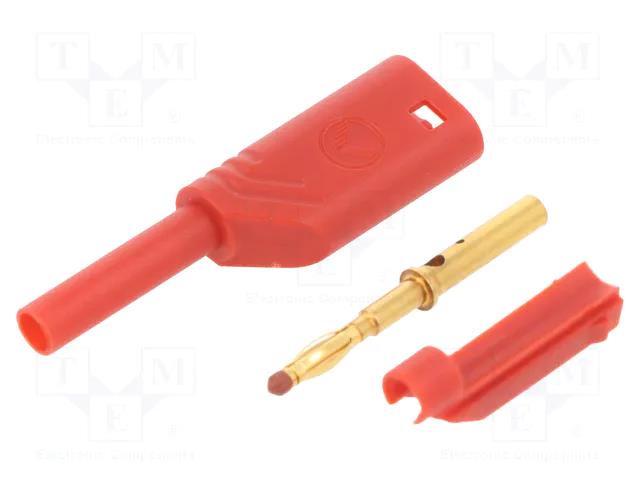 Connector: 2mm banana; plug; 10A; 1kV; red; gold-plated; -15÷70°C HIRSCHMANN T&M MSTSWSRD