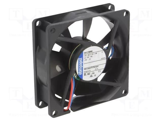 Fan: DC; axial; 12VDC; 80x80x25.4mm; 58m3/h; 26dBA; slide; 2600rpm EBM-PAPST 8412NGME