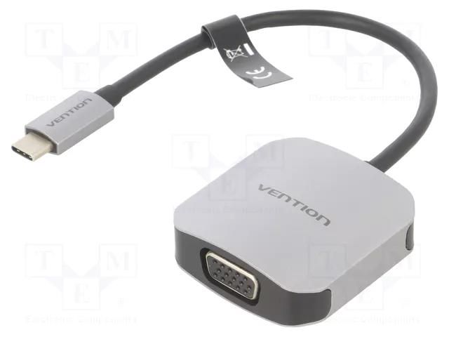 Converter; D-Sub 15pin HD socket,USB C plug; 0.15m; black; grey VENTION TDFHB