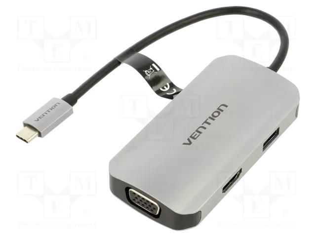 Hub USB; USB 3.0; PnP; grey; Number of ports: 4; 5Gbps; 0.15m; 100W VENTION TOAHB