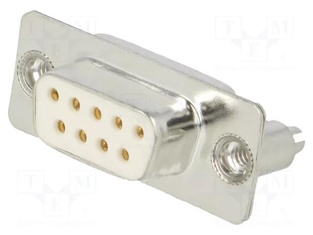Connector: D-Sub; PIN: 9; socket; female; on PCBs,PCB snap; THT Deltron AG DTS09SY/2M86UN