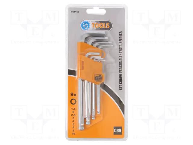 Wrench-set; hex key,spherical; Chrom-vanadium steel; 9pcs. PG TOOLS PG-T150