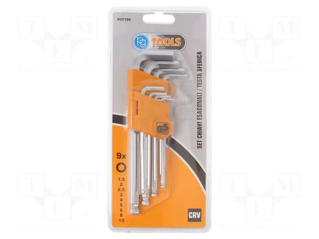 Wrench: hex key-set; spherical; Chrom-vanadium steel; 9pcs. PG TOOLS PG-T150