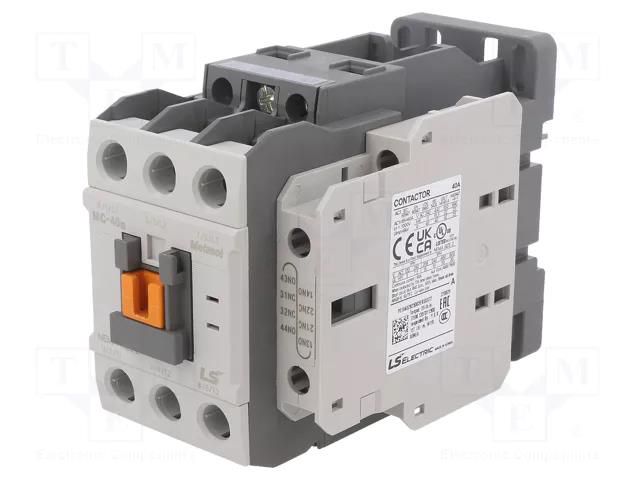 Contactor: 3-pole; NO x3; Auxiliary contacts: NO + NC; 500VAC; 40A LS ELECTRIC MC-40A-500VAC