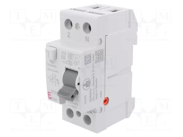 RCD breaker; Inom: 16A; Ires: 30mA; Poles: 2; 230V,400V; IP20; EFI ETI POLAM 002061210