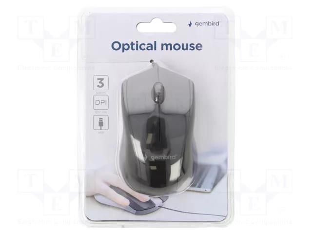 Mouse; black; USB A; optical,wired; 1.35m; No.of butt: 3 GEMBIRD MUS-3B-02