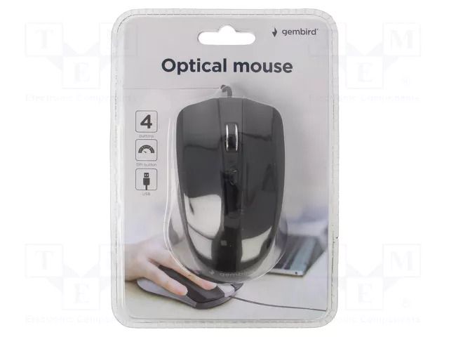 Mouse; black; USB A; optical,wired; 1.35m; No.of butt: 4 GEMBIRD MUS-4B-01