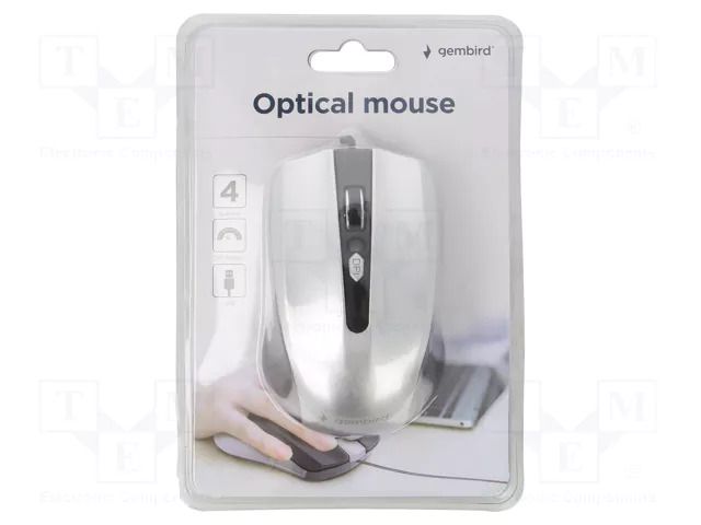 Mouse; black,silver; USB A; optical,wired; 1.35m; No.of butt: 4 GEMBIRD MUS-4B-01-BS