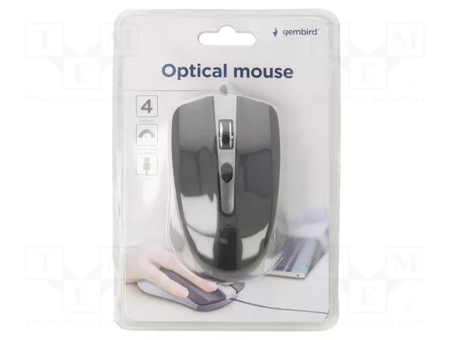 Mouse; black,grey; USB A; optical,wired; 1.35m; No.of butt: 4 GEMBIRD MUS-4B-01-GB