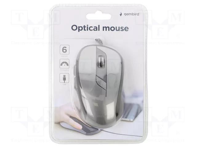 Mouse; black,grey; USB A; optical,wired; DPI change button; 1.35m GEMBIRD MUS-6B-01-BG