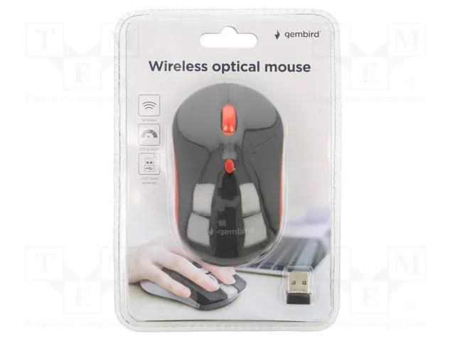 Mouse; black,red; USB A; wireless,optical; No.of butt: 4; 10m GEMBIRD MUSW-4B-03-R
