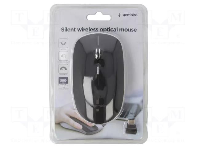 Mouse; black; USB C; wireless,optical; No.of butt: 4; 10m GEMBIRD MUSW-4BSC-01