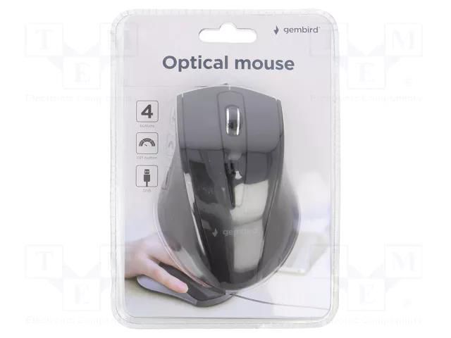 Mouse; black; USB A; optical,wired; Features: DPI change button GEMBIRD MUS-4B-02