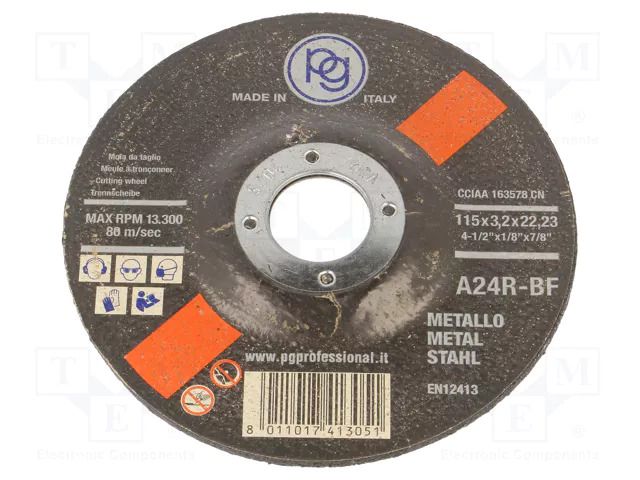Cutting wheel; Ø: 115mm; Disc thick: 3.2mm; metal,steel; 22mm; bulk PG PROFESSIONAL PG-413.05