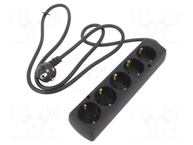 Extension lead; 3x1.5mm2; Schuko; Sockets: 5; PVC; black; Len: 1.5m JONEX PS-570S/1.5-1.5BK