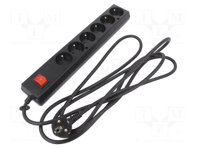 Extension lead; 3x1.5mm2; Sockets: 6; PVC; black; 3m; 16A JONEX PS-670WS/1.5-3.0BK