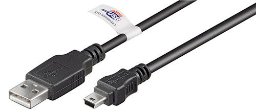 USB 2.0 Hi-Speed Cable with USB Certificate, Black, 1.8 m - USB 2.0 male (type A) > USB 2.0 mini male (type B, 5-pin) 93902
