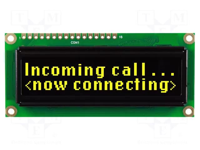 Display: OLED; alphanumeric; 16x2; Dim: 80x36x10mm; yellow; PIN: 16 NEWHAVEN DISPLAY INTERNATIONAL NHD-0216KZW-AY5