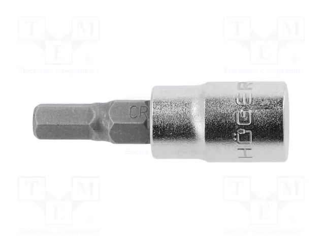 Socket; hex key,socket spanner; HEX 6mm; 1/4" HÖGERT TECHNIK HT1S626