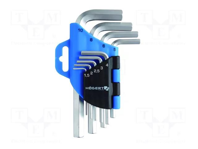 Wrench-set; hex key; Chrom-vanadium steel; short; 9pcs. HÖGERT TECHNIK HT1W802