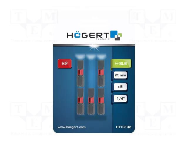 Screwdriver bit; slot; SL 6; Kind: impact; Overall len: 25mm; 5pcs. HÖGERT TECHNIK HT1S132